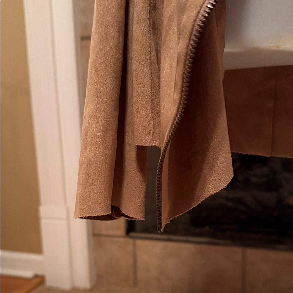 Mote Faux Suede Leather Tan Brown Moto Zipper Jacket Wrap - Picture 5 of 6